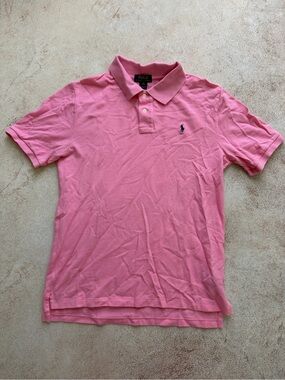 Polo by Ralph Lauren Men's Pink Short-Sleeve Polo with Navy Logo
